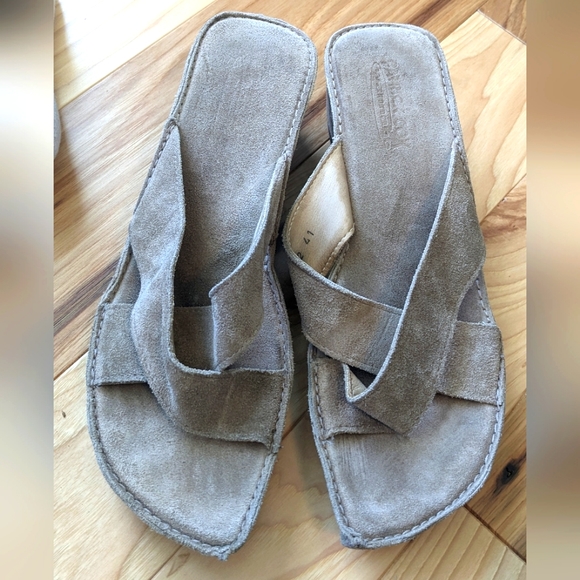 Patrick Cox Shoes - Patrick Cox Beige Suede Wedge Sandals Women's Size 10